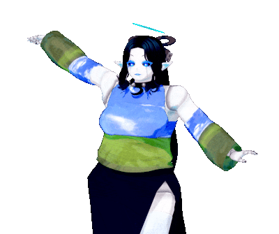 a gif of umi dancing by waving their arms up and down